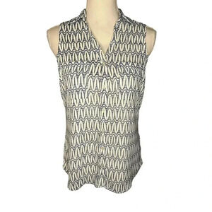 Express Women’s XS Blue‎ & White Eiffel Tower Sleeveless Portofino Shirt